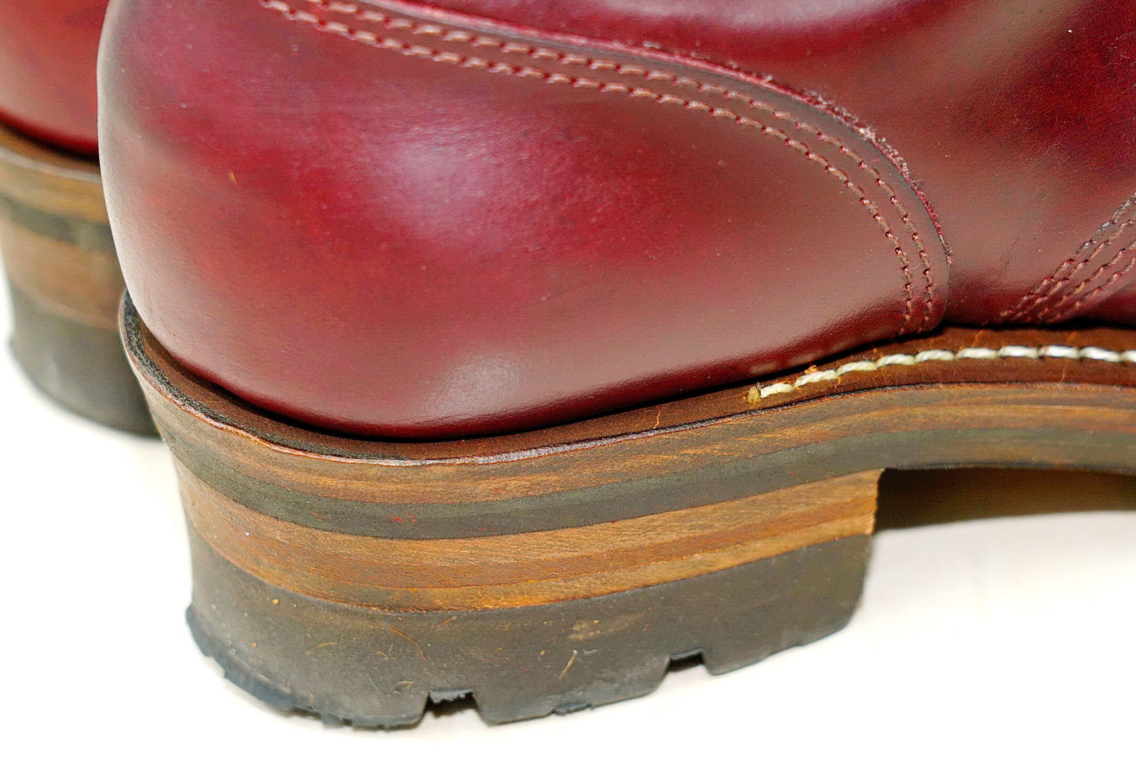 WESCO Boots Jobmaster Burgundy 酒紅七吋皮靴,鞋跟特寫