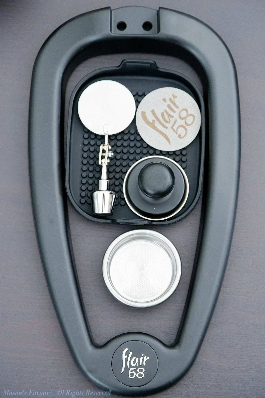 Flair 58 Espresso Maker - Base, Detachable Mirror, Portafilter Filter Basket, Dispersion Screen, Tamper, and Silicone Pad