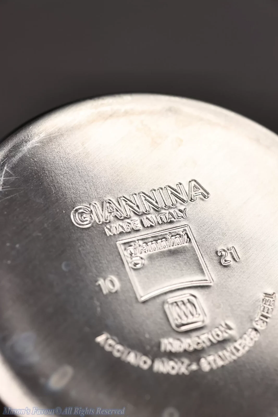 Giannini Restyling Moka Pot 6 Cups - Laser Engraving on the Bottom, Perspective View