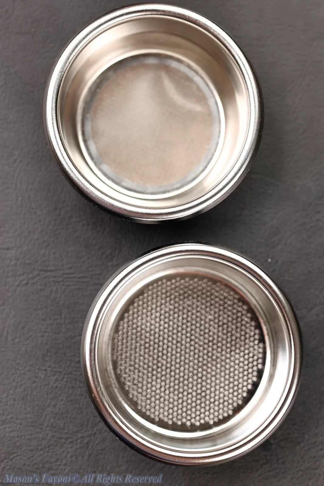 IMS Espresso Portafilter Basket - Truncated Cone Basket (B702TH28SF), Flat Basket (B702TFH28), Top View