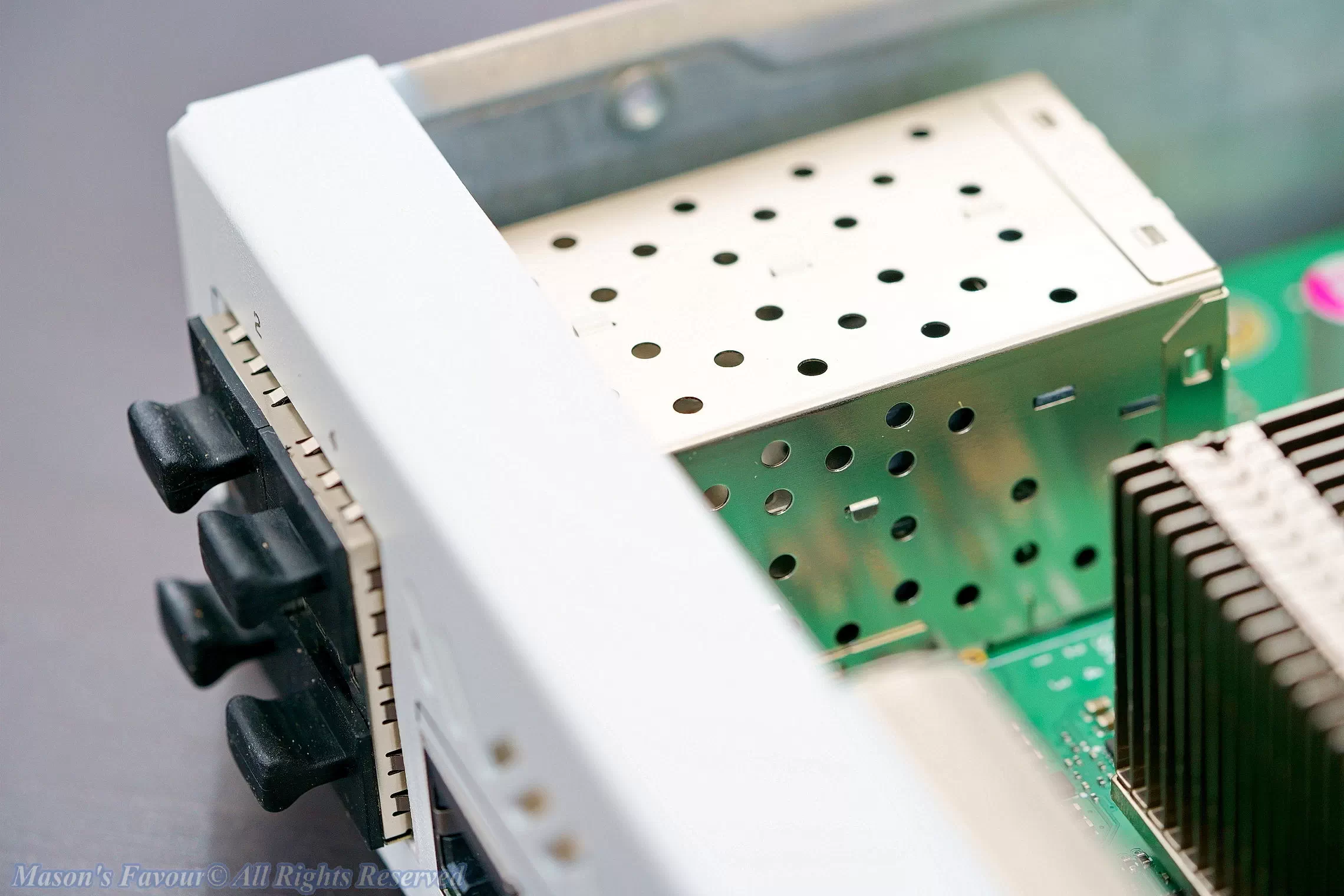 MikroTik CCR2116, Teardown, Vertical Type Quad SFP+ Shell, Perspective