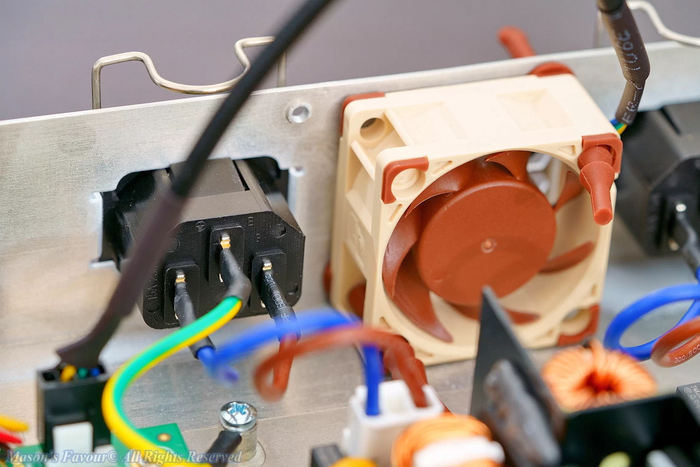 MikroTik CCR2116, Noctua A4X20 PWM installed between PSU Connectors, Another Perspective