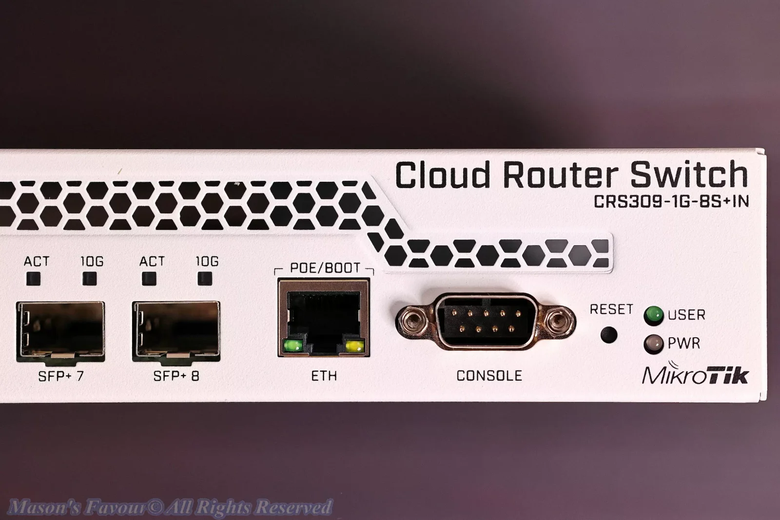 MikroTik CRS309-1G-8S+IN - Front 2, ETH/PO Port, Console Port