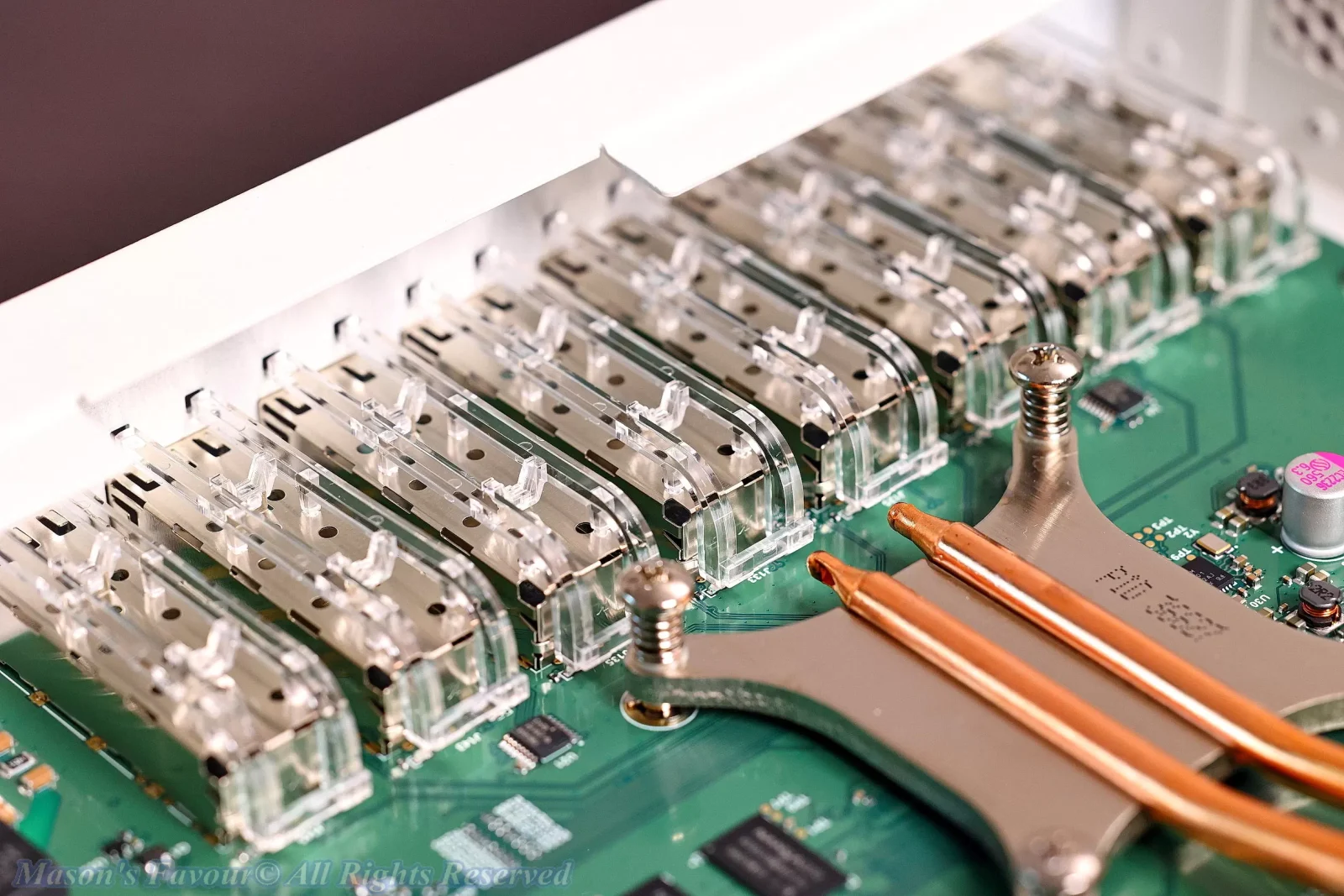MikroTik CRS309-1G-8S+IN - Enlarged Perspective View, SFP+ Cages