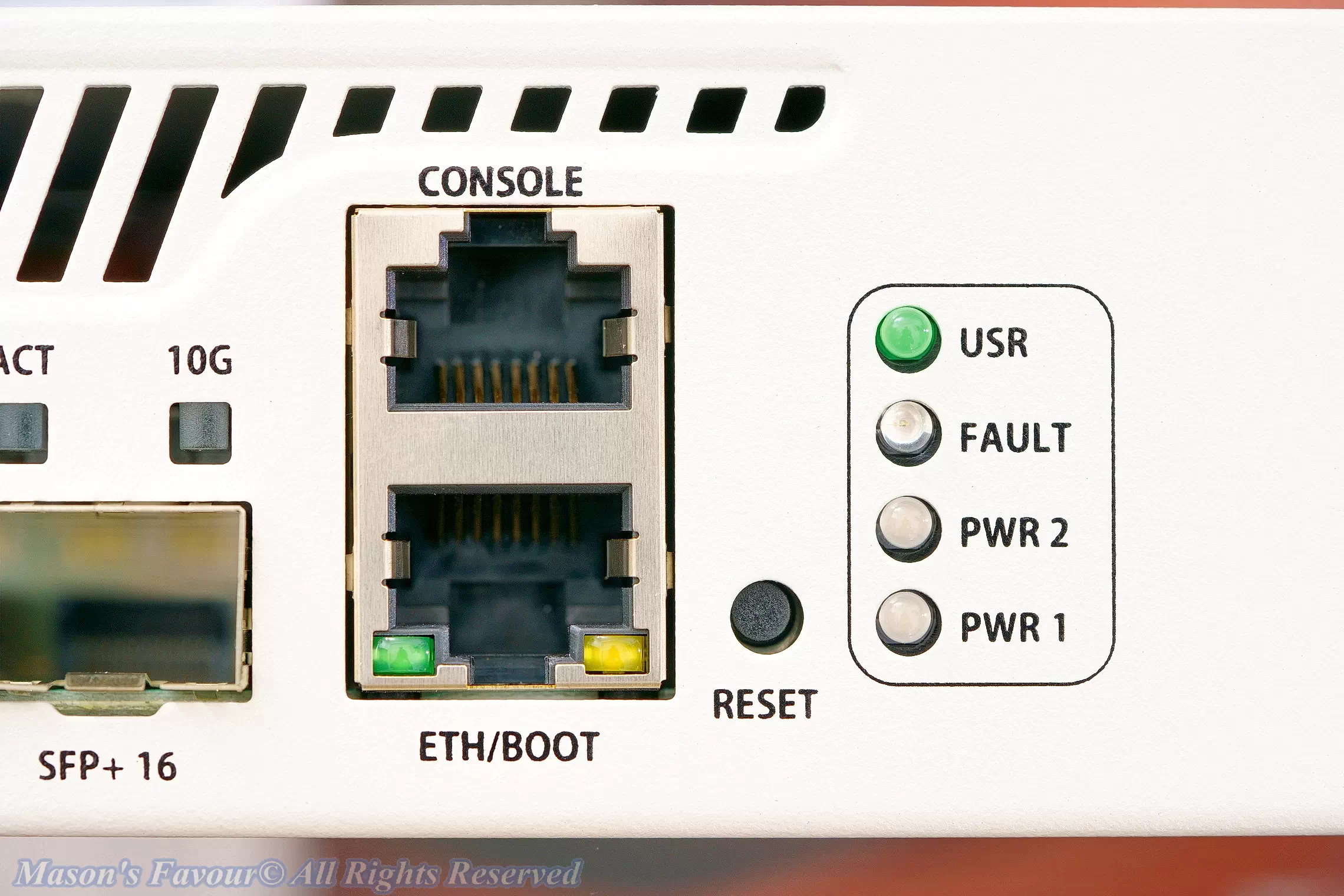 MikroTik CRS317-1G-16S+RM - Front, RJ45 Ports