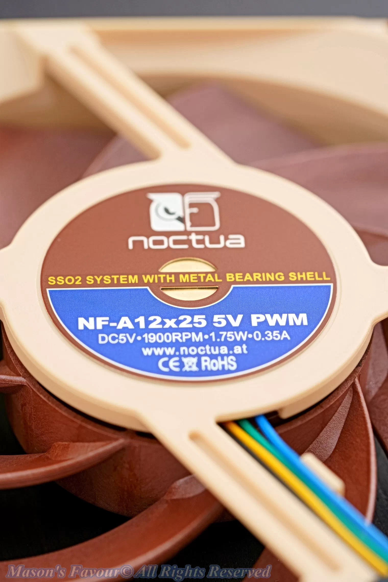 Noctua A12X25 5V PWM - Steel Motor Hub (Steel), Rear Perspective, 5V, 0.35A