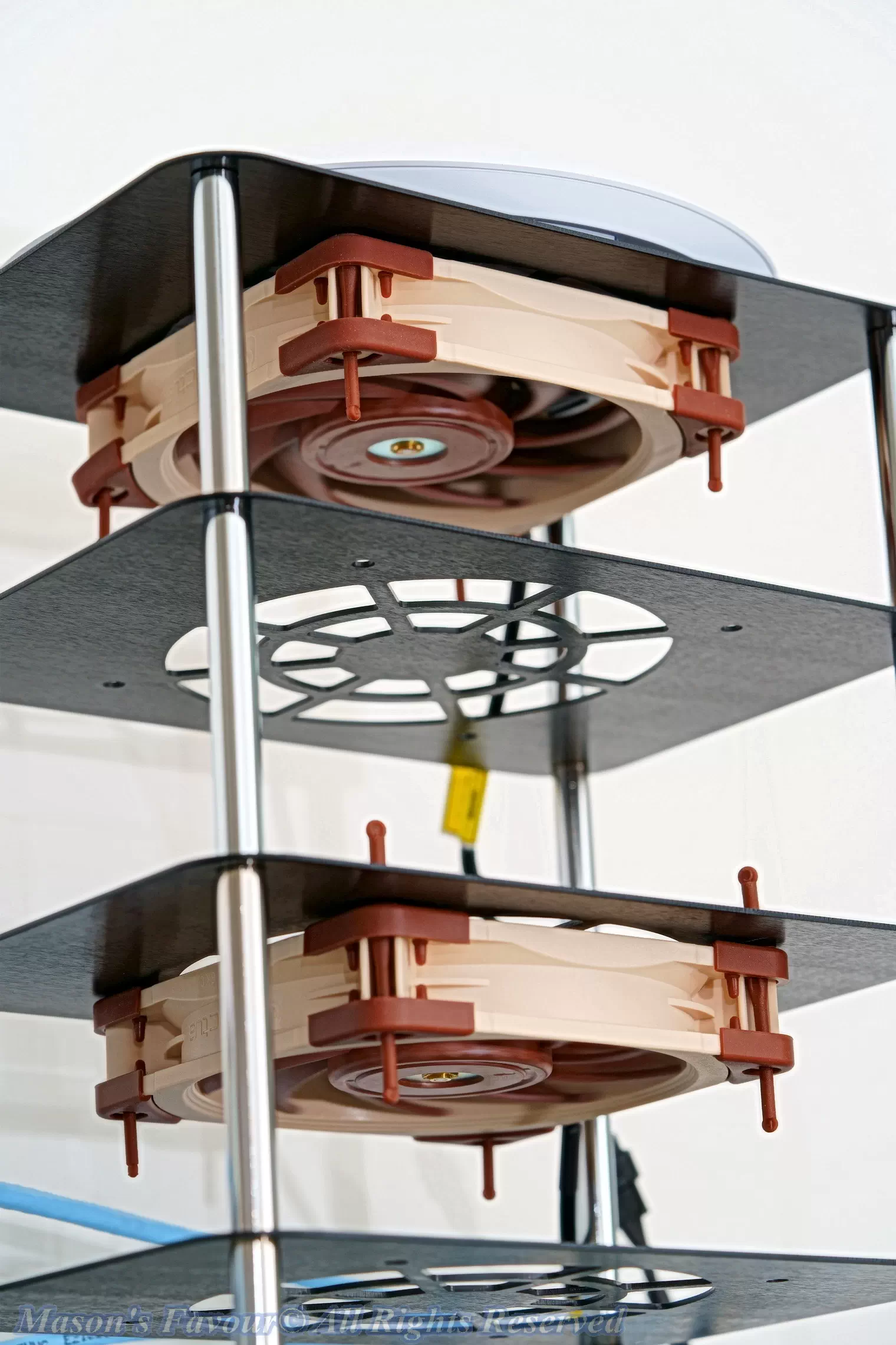 Noctua A12X25 5V PWM - Fans installed on Four-layer Router Bracket on which UniFi UAP AC Pro is set, Perspective 2