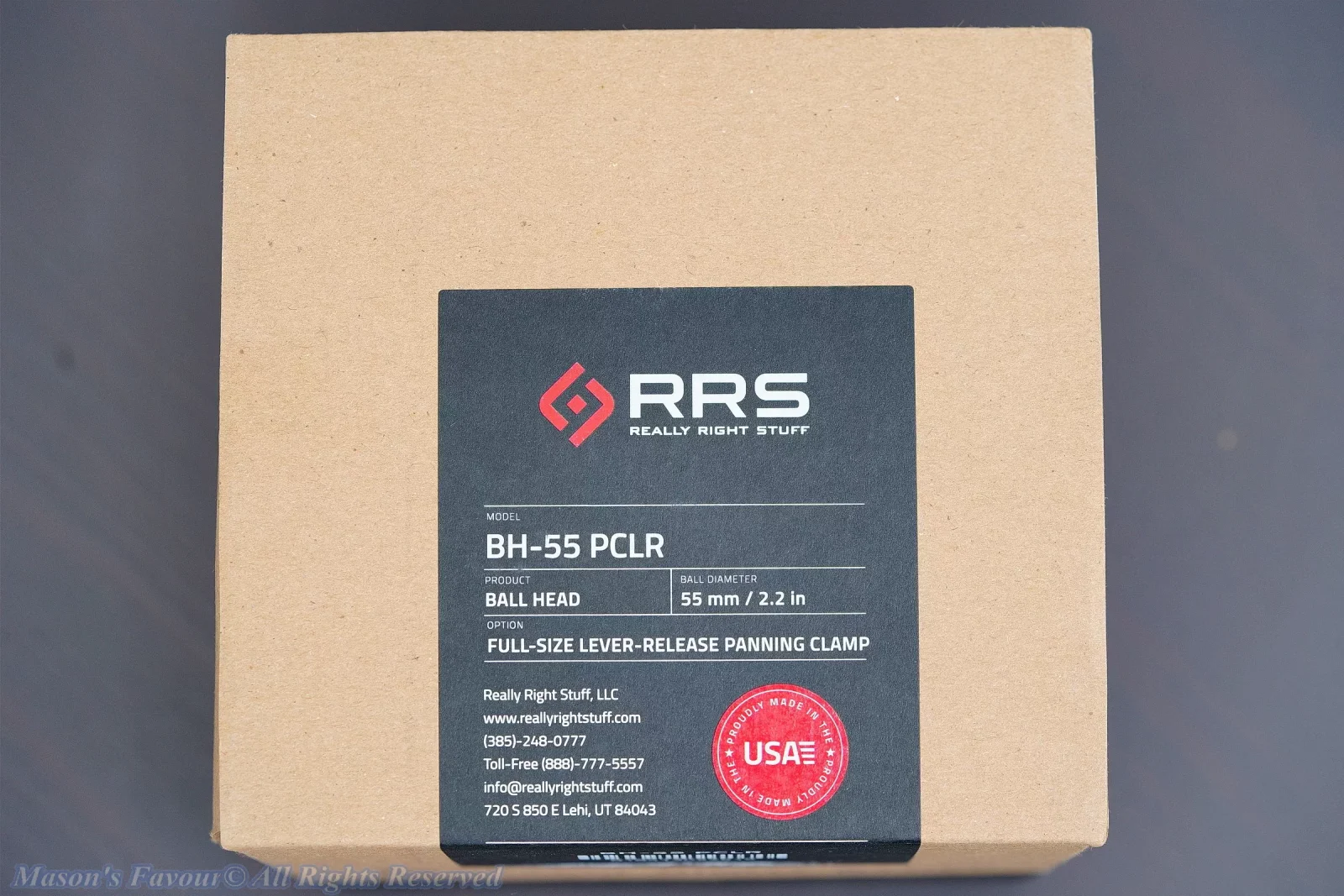 Really Right Stuff (RRS) BH-55 PCLR Ball Head - Box, Top view