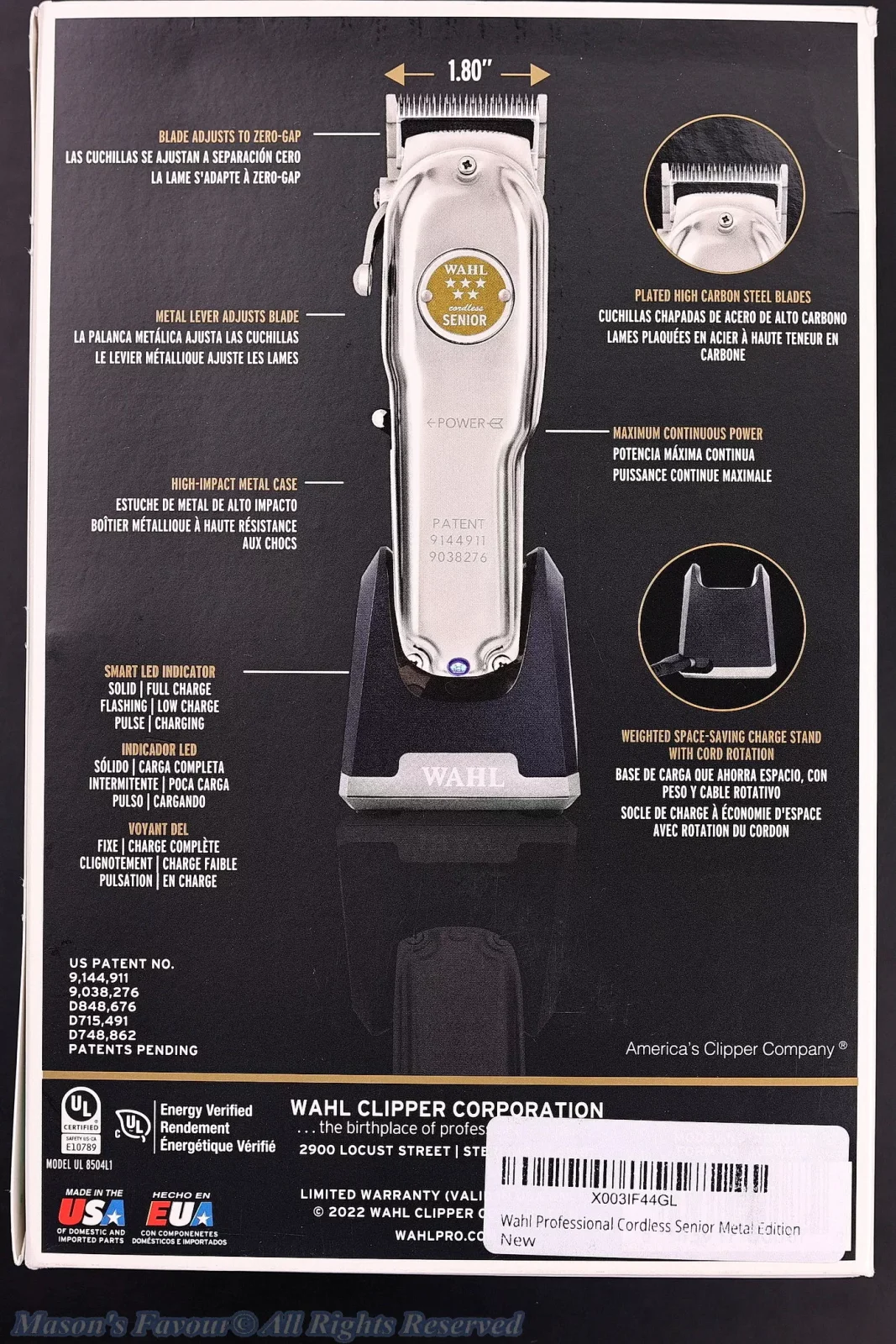 Wahl Pro Cordless Senior Metal Edition - Box, Rear